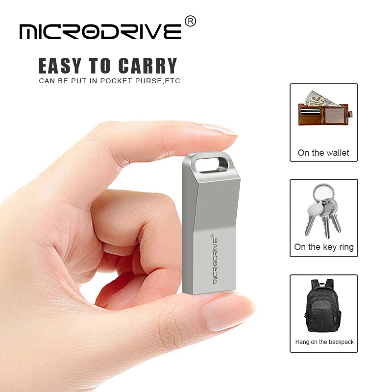 Microdrive металлический USB флеш-накопитель водонепроницаемый флеш-накопитель 64 ГБ 32 ГБ 16 ГБ 8 ГБ 4 ГБ реальная емкость USB флешка с кольцом для ключей