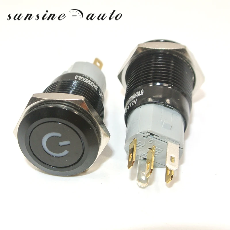 16mm 12V Silver Waterproof Metal Push Button Switch maintained LED power mark locking Latching ON/OFF Switch For Car Boat Motor