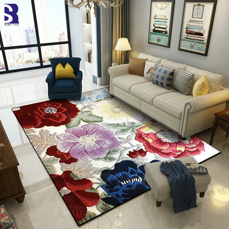 

SunnyRain 1-piece Fleece Printed Flowers Rug and Carpet for Living Room Area Rugs for Bedroom Kitchen Rugs Washable