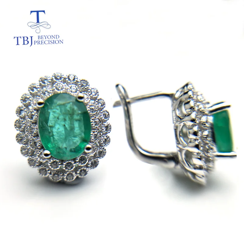 TBJ, натуральный 2.6ct зеленый Замбия изумруд застежка серьги серебро 925 пробы драгоценный камень ювелирные изделия Лучший подарок на вечеринку для мама, жена - Цвет камня: emerald