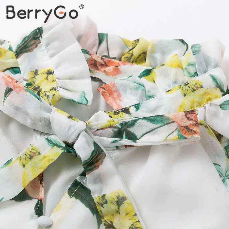 BerryGo Boho Цветочный Принт Женский Игровой костюм Кружевной рюшами Летний Пляжный