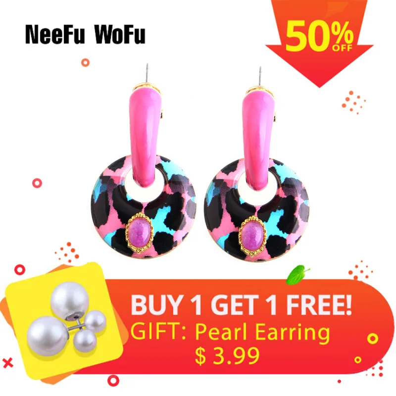 Серьги подвески NeeFu WoFu в форме тигра красные круглые большие серьги из цинкового