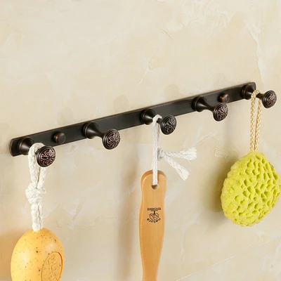 Robe Hook only Резные цветы серии черненое медное полотенце Аксессуары для ванны полка полотенце бар держатель бумаги ткань крюк мыльница держатель чашки - Цвет: Robe Hook only