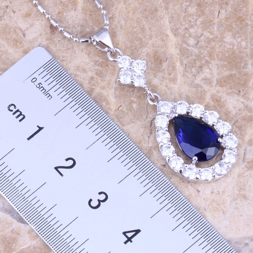 Набор украшений из синего кубического циркония посеребренный серьги колье кулон