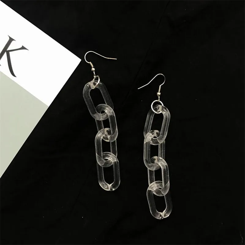 clear 4 links 3/4/5 ссылка Прозрачный Красный Розовый акриловые ссылки висячие серьги рок большие серьги длинные Позолоченные каплевидные серьги с квадратными для Для женщин подарок для девочки вечерние di078 - Окраска металла: clear 4 links