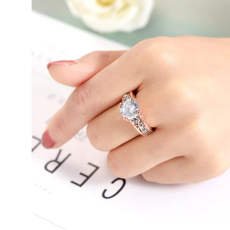 Модное открытое растение Циркон розовое золото обручальное кольцо для женщин