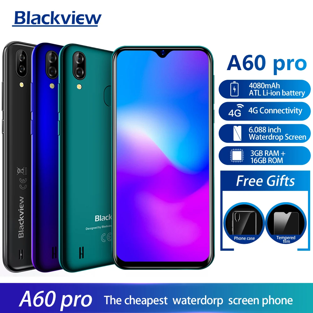 Blackview A60 PRO смартфон с четырёхъядерным процессором MT6761 ОЗУ 3 ГБ ПЗУ 16 4080 мАч 13 МП