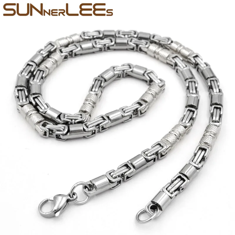Silver SUNNERLEES 316L ожерелье из нержавеющей стали 6 мм Геометрическая Византийская Цепочка Золото Серебро Черный для мужчин женщин ювелирные изделия подарок SC42 N - Окраска металла: Silver