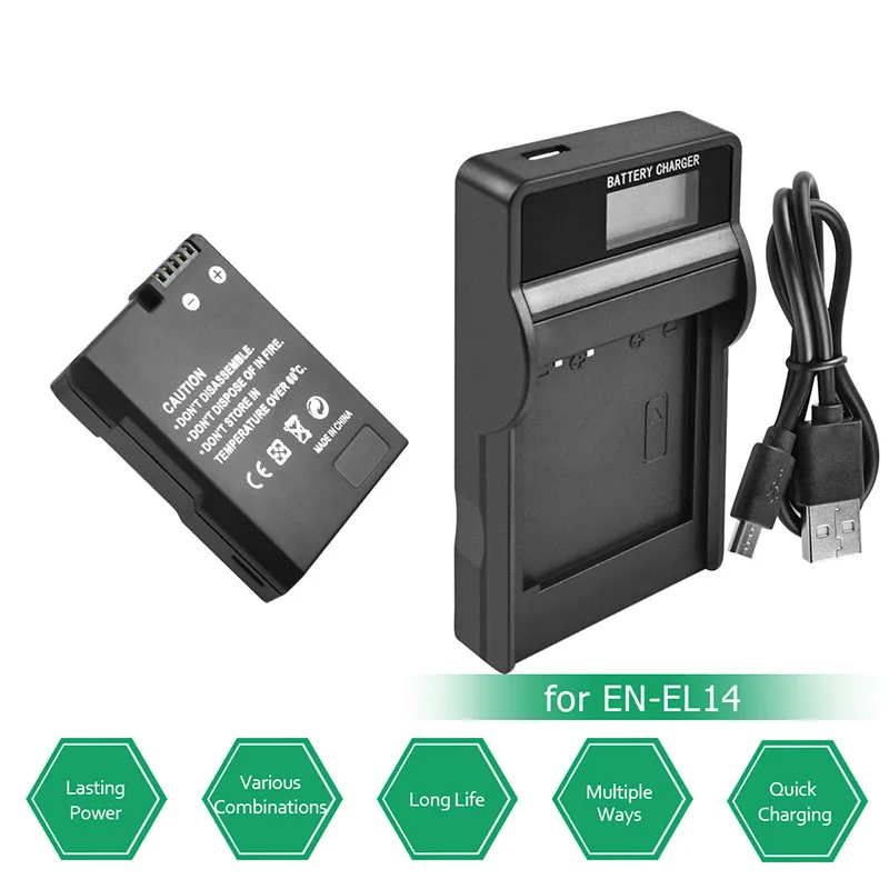 Batcool для Nikon 7 2 V 1500mAh EN-EL14 батарея EN EL14 + ЖК-зарядное устройство D3100 D3200 D3300 D5100 D5200 D5300