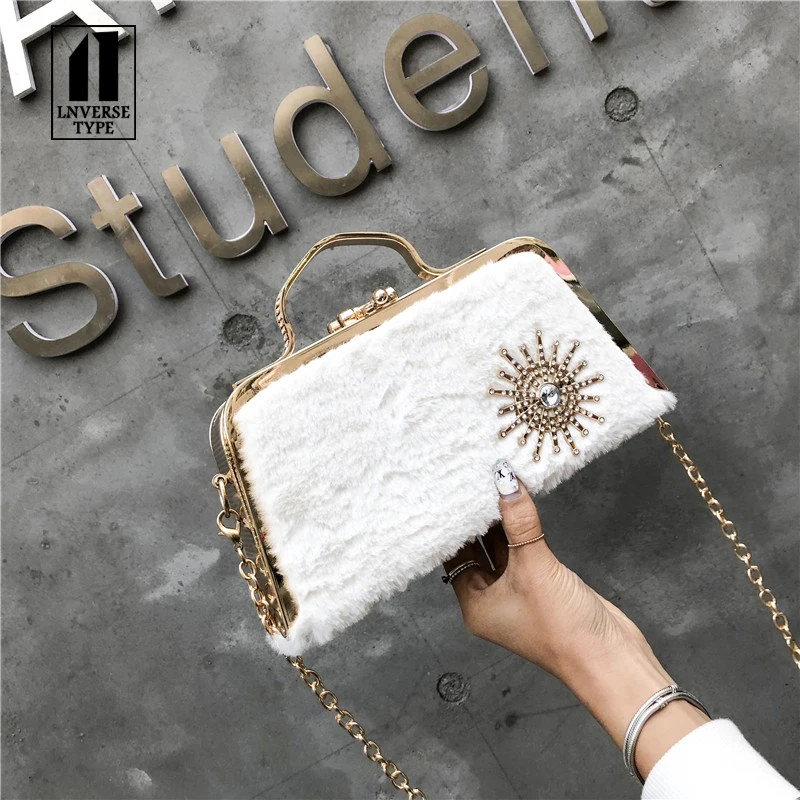 Плюшевые сумки через плечо для женщин 2019 модные плюшевые клатчи на цепочке