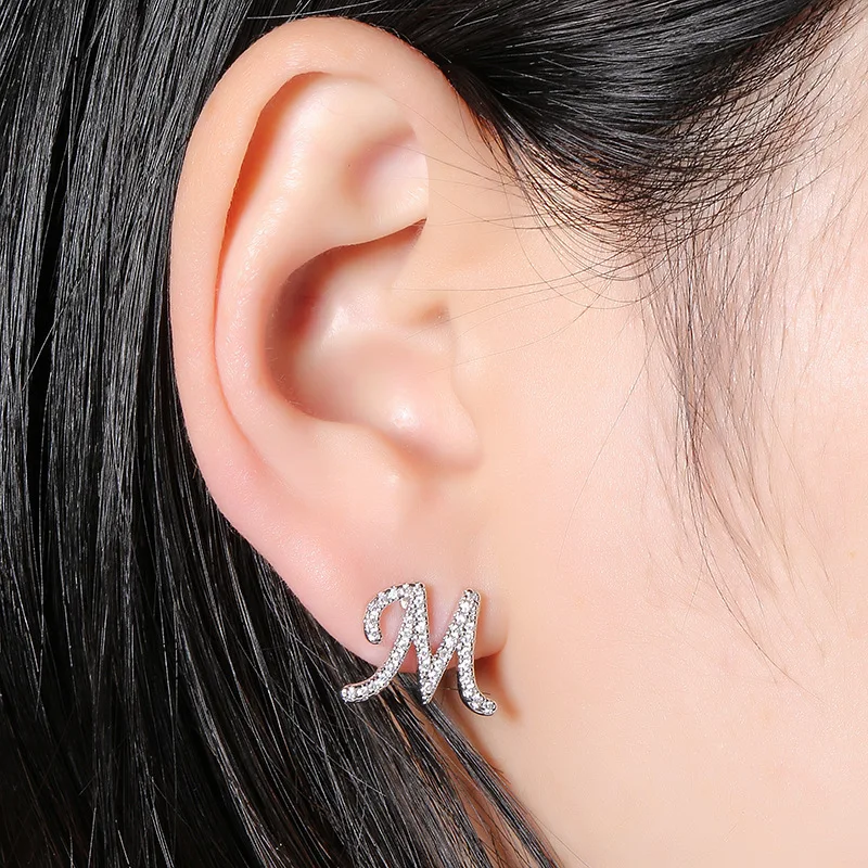 Английская буква M циркониевые серьги аксессуары ручной работы женские