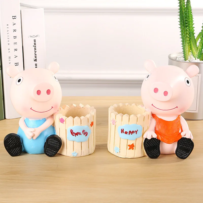 Cartoon Resin Pig Pencil Case Figurines Money Box Home Decor Cute Multifunctional Pen Holder Piggy Bank Crafts Student Gifts | Дом и сад