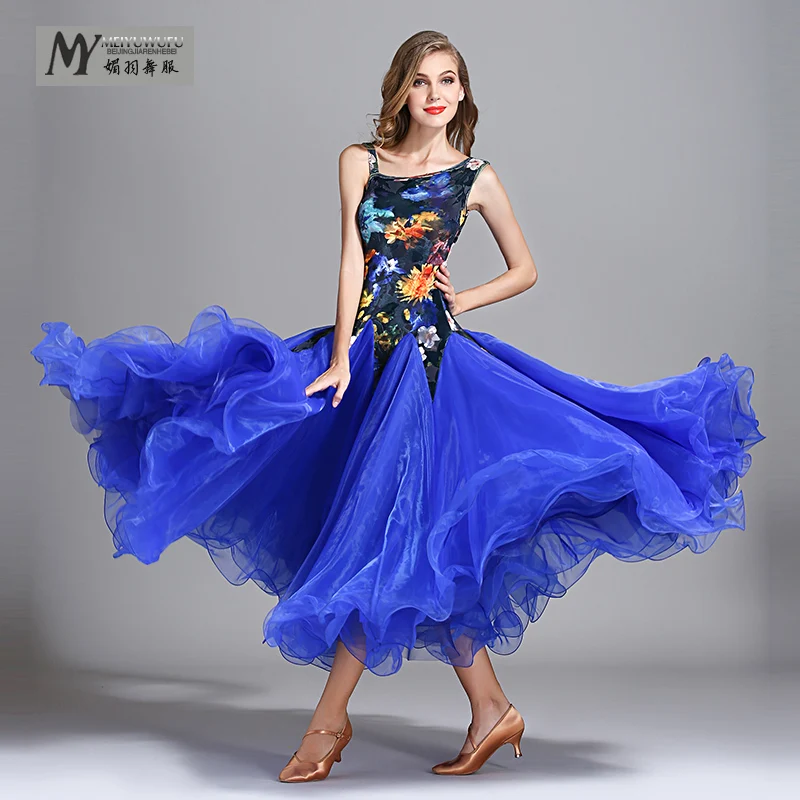 

Gilrs Slanting Shoulder Dancing Dress Lady Velvet Ballroom Dance Costume Girls National Standard Dance Suit D-0319