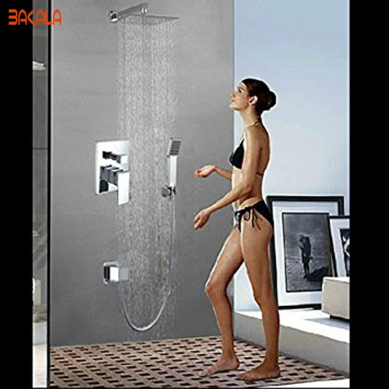 

Bakala Luxury 10/12 Inch Stainless Steel Bathroom Rainfall Shower Faucets Head Shower Set with Hand Shower