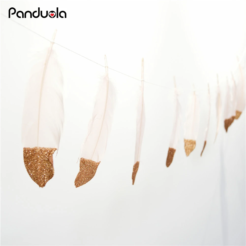Panduola 12 шт. 2 м перьевые баннеры белые перьевые баннеры с золотыми блестящими порошками Свадебные гирлянды баннеры Декор детской комнаты