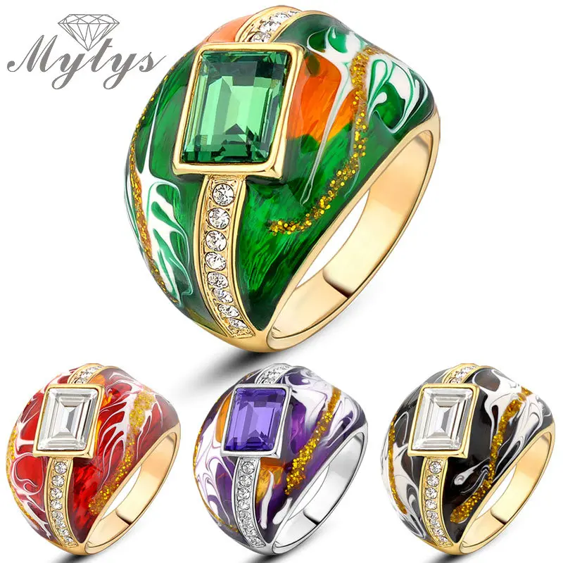 Женское кольцо с эмалью Mytys 4 цвета зеленое черное красное R194 R199 R944 R949|enamel ring|fashion