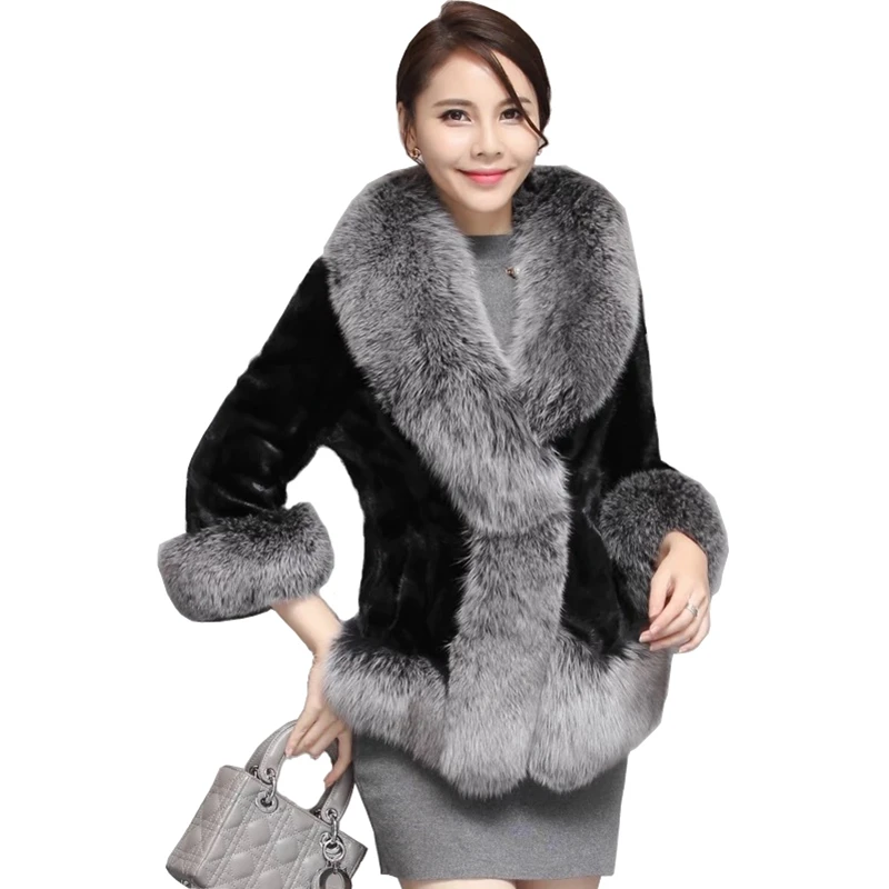 (TopFurMall) роскошная куртка из натурального меха норки пальто с воротником лисьего