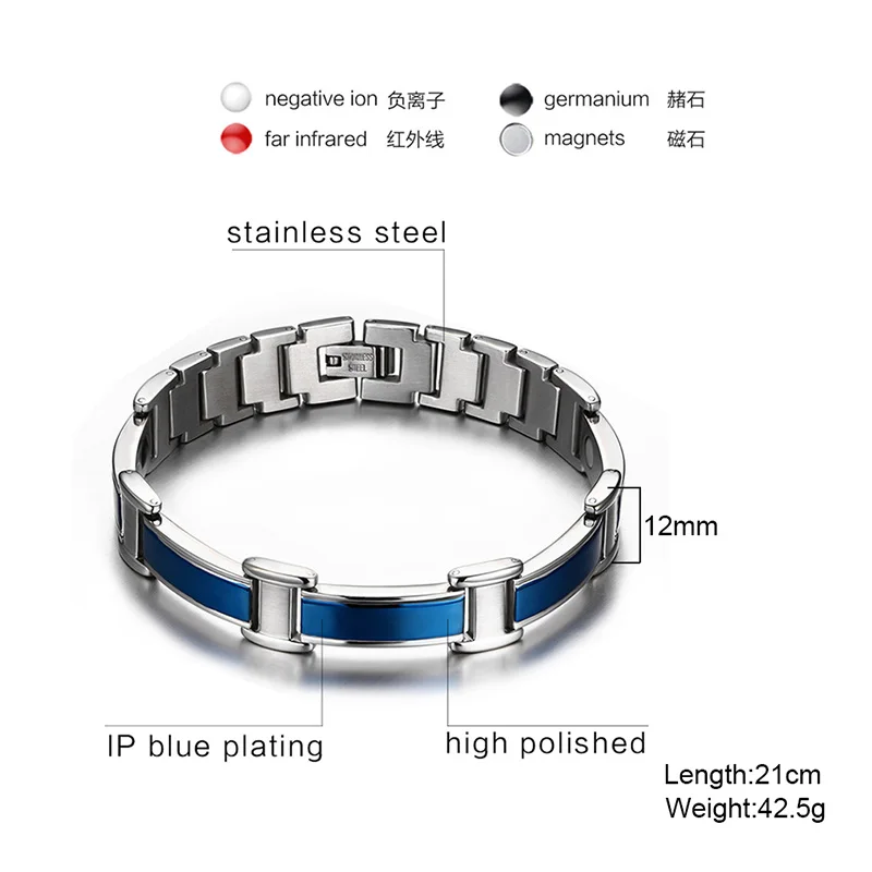 Vnox здоровый Средства ухода браслет магнитная Германий Мода синий Для мужчин Jewelry