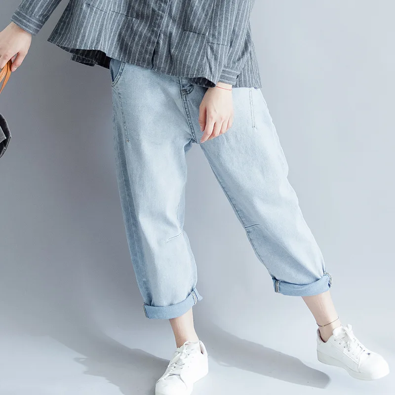 2018 Summer New Pattern Solid Color Will Code Suit-dress Jeans Increase Fertilizer Enlarge Fat Mm Easy Pants |