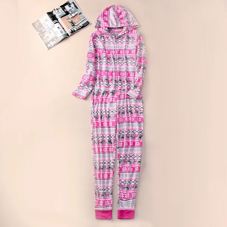 Женские Зимние флисовые комбинезоны с рисунком снежного оленя |