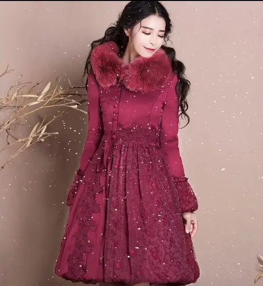 Новое поступление 2019 зимняя женская винтажная кружевная куртка с длинным