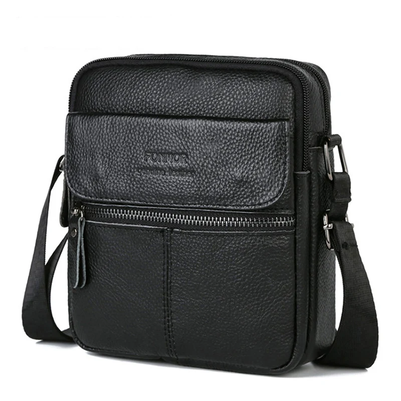 

Natural Cow Leather Messenger bag Men's Shoulder bag Small Black Genuine Leather Men bag Briefcase Crossbody bags 2021