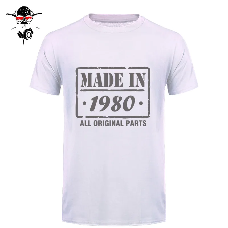32-я футболка на день рождения, сделано в 1980, Мужская забавная футболка, мужская одежда - Цвет: white gray