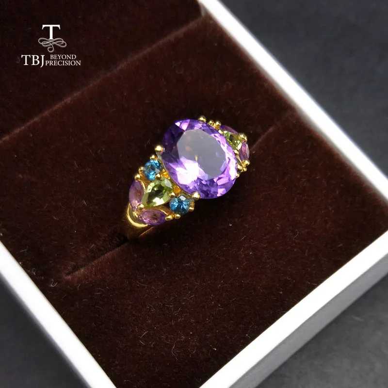 TBJ кольца с драгоценными камнями естественного цвета аметист перидот топаз из
