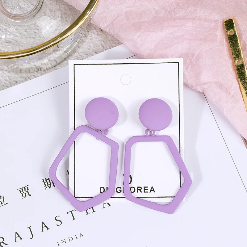 purple DREJEW красные, пурпурные, зеленые, Розовые Геометрические Необычные массивные серьги рождественские корейские серьги-капли из сплава для женщин на свадьбу HE863 - Окраска металла: purple