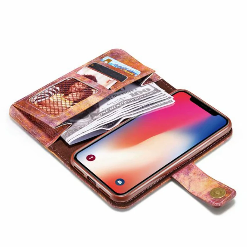 Hotr Винтаж чехол-портмоне с откидной крышкой из искусственной кожи чехол для iPhone 5 5S SE 6 6s, 6 plus, 7, 7 plus, 8, 8 plus, X полной защиты стоячий кейс-держатель чехол
