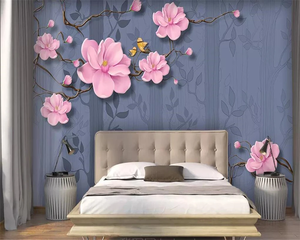 beibehang papel de parede Custom wallpaper 3d photo mural branches magnolia flowers and birds blues TV background wall paper |