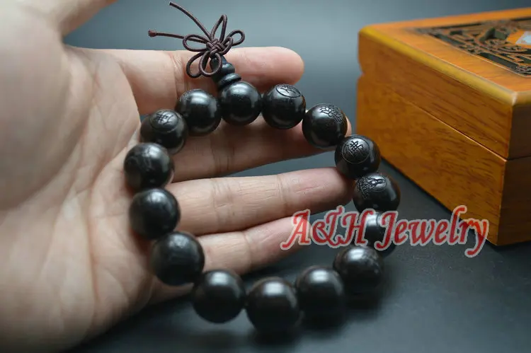 10 шт. резные круглые бусины из черного палисандра 15 мм |