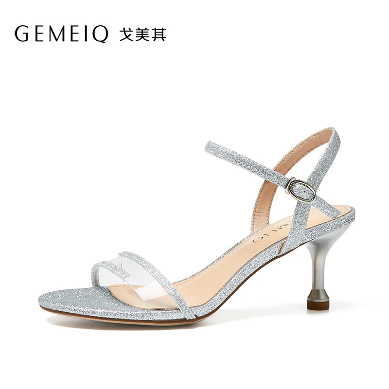 GEMEIQ 2019 summer shoes woman Cross strap Buckle Strap sandals female high heel thick Transparent | Обувь
