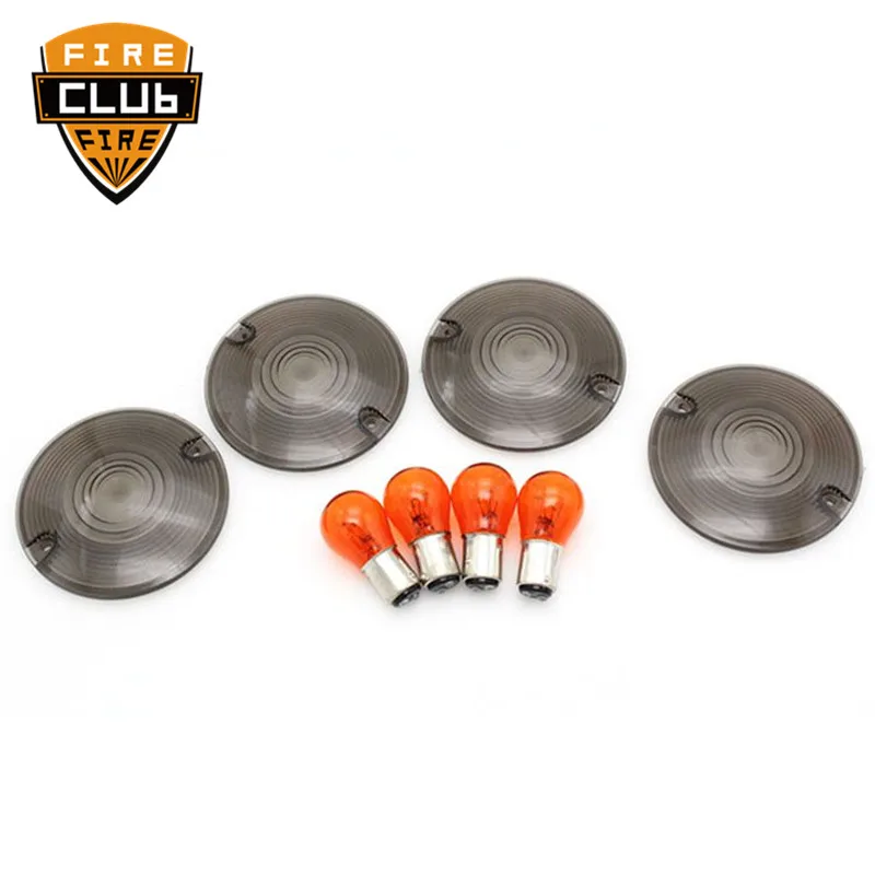 

For Harley Touring Electra Glides Road King 4 x Motorcycle Smoke Turn Signal Light Lens Cover with Bulb