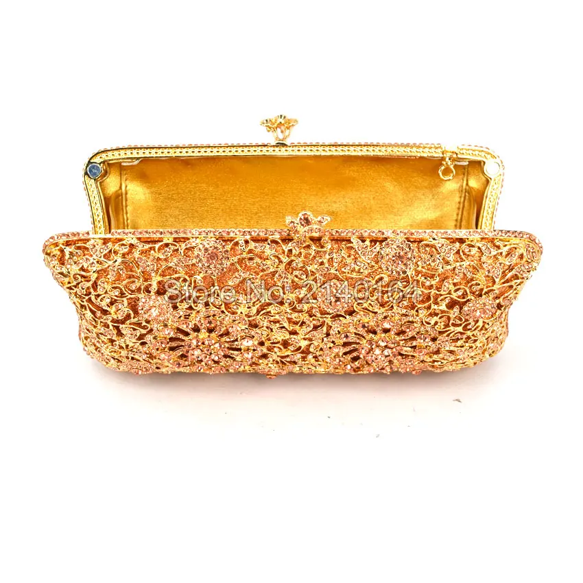 Женская сумка клатч с цветами вечерняя сумочка цвета шампанского со стразами и