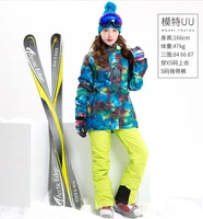 waterproof 10k ski suit for women skating riding skiing suit female blue ski jacket and lime suspender ski pants bib pants