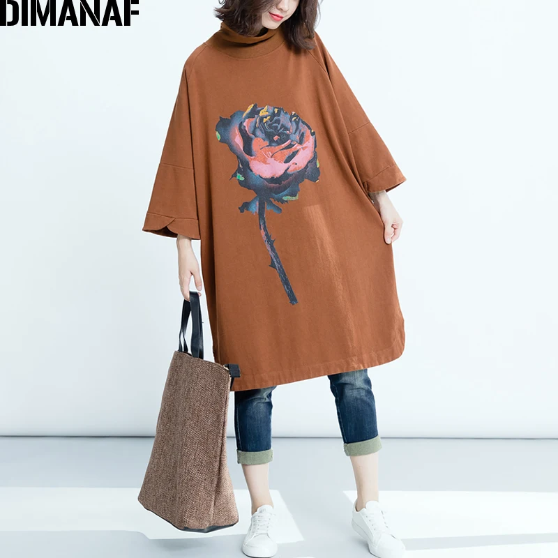 Dimanaf Для женщин платья Женская одежда элегантная дама Vestidos водолазка хлопок плюс