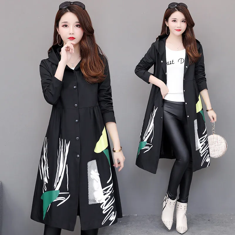Весна Для женщин куртка новинка 2019 года средней длины с принтом женский ветровка