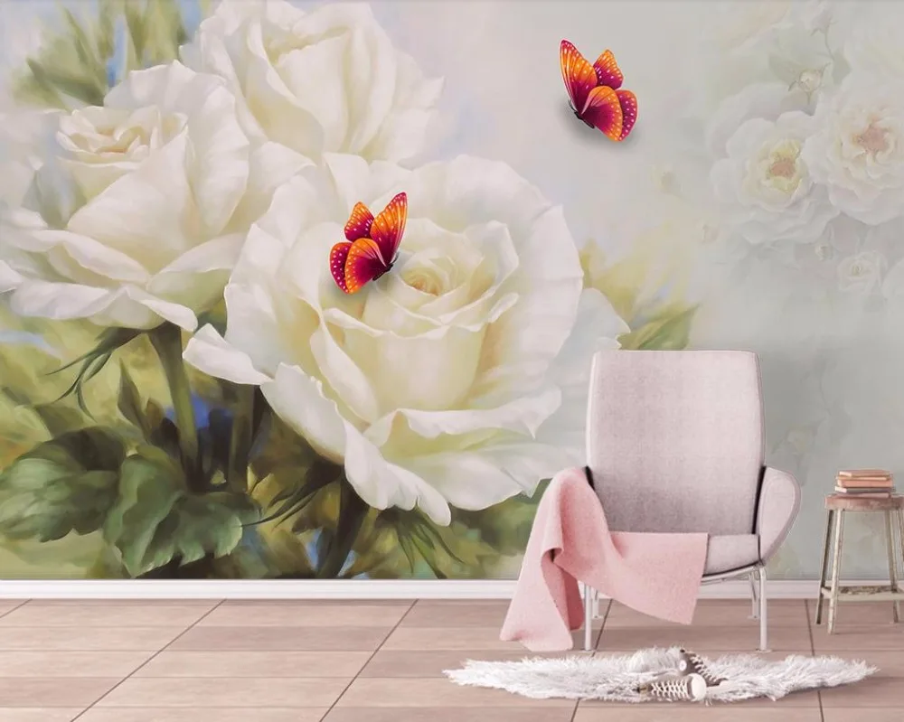 

Пользовательские 3d обои, фрески, белая роза, фотообои для спальни, гостиной, украшение, звукоизоляционные Настенные обои