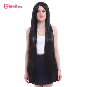 Парик для косплея L-email, новинка, женские парики для косплея 100 см, длинные прямые черные высокотемпературные волосы из синтетического волокна, парик для косплея