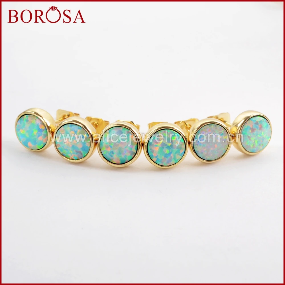 BOROSA Fashion 5pairs Gold Bezel Round White Japanese Opal Stud Earrings Drusy Manmade Jewelry for Women ZG0257 | Украшения и