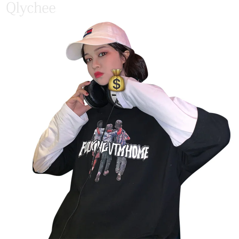 Qlychee уличная футболка с надписью и принтом женская Свободная длинным рукавом