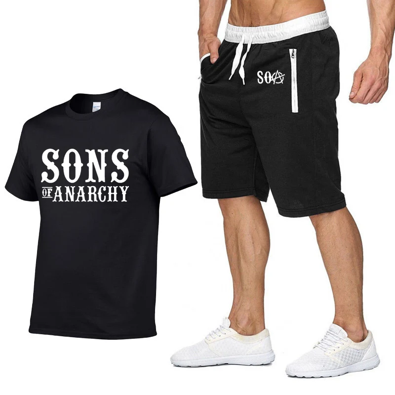 SOA Sons of Anarchy, футболки, штаны, костюм, спортивная одежда, летняя мужская футболка, SAMCRO, высокое качество, хлопок, хип-хоп, Harajuku, короткий рукав