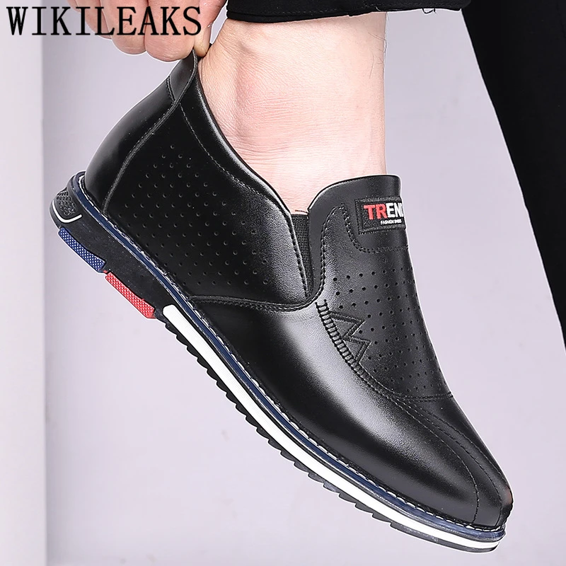 Elevator Shoes For Men Venting Hole Loafers Leather Brand Mens Casual Increase Within Zapatillas Hombre Ayakkabi | Обувь