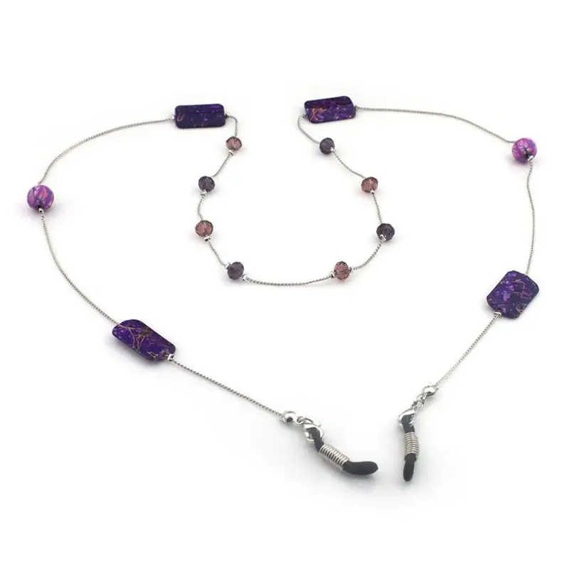 Purple Цепочка для очков с цветами и бусинами, подвеска, нескользящий ремешок, Модный Резиновый кольцевой ремешок, аксессуары для очков, держатель для ожерелья - Цвет: Purple