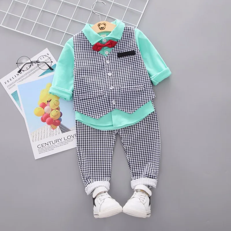 4 buckle Green Демисезонный для маленьких мальчиков Одежда для девочек Одежда для детей комплект из футболки с длинными рукавами брюки 3 шт./компл., спортивные костюмы для детей, детские костюмы Детский костюм - Цвет: 4 buckle Green
