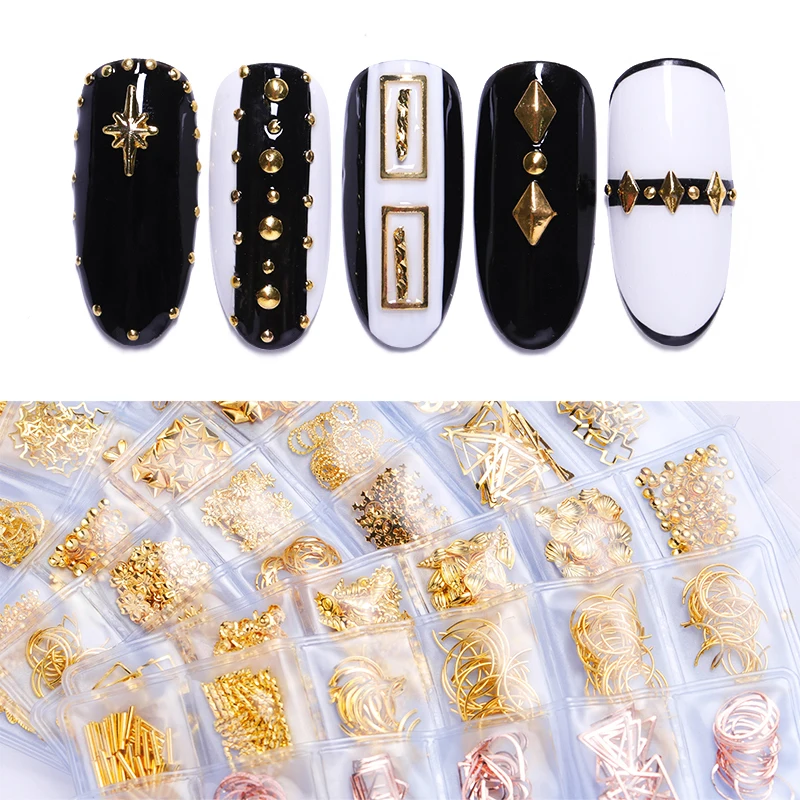 Золотые и серебряные шпильки для ногтей пустотелые металлические в виде звезды