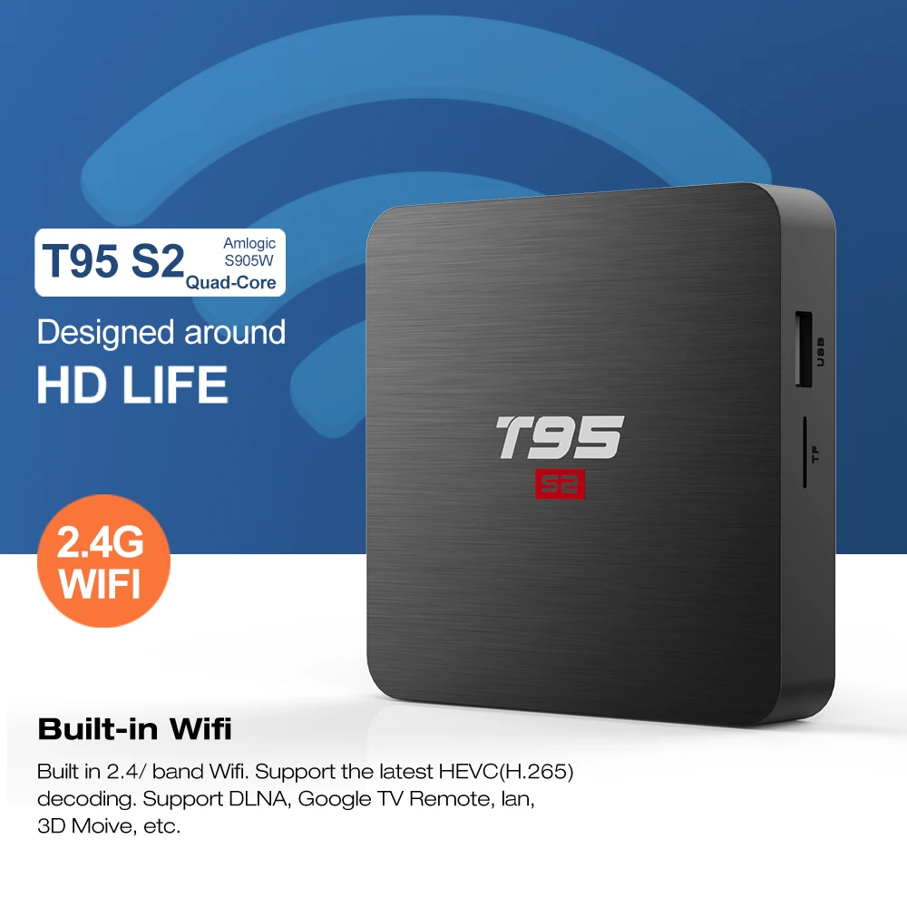 ТВ-приставка T95 S2 Android 7 1 OS Smart TV BOX 2 Гб 16 четырехъядерный процессор Amlogic S905W 4 ГГц WiFi