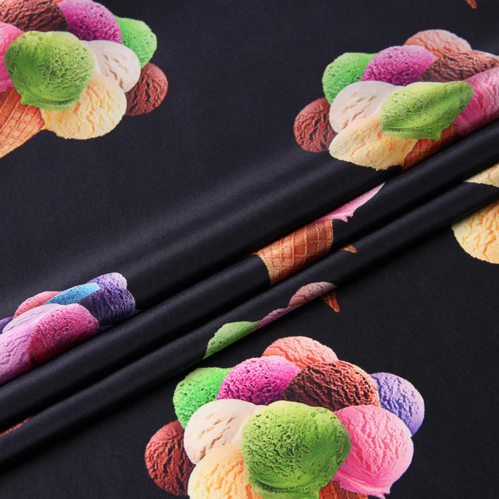 Шелковый двойной креп шелк ткань платье-футболка платье Красочные Мороженое