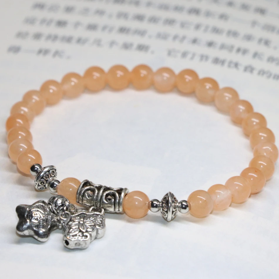 Летний стиль 6 мм Серебряный Цвет аксессуары натуральный камень оранжевый нефрит